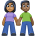 👩🏾‍🤝‍👨🏿 woman and man holding hands: medium-dark skin tone, dark skin tone display on Facebook